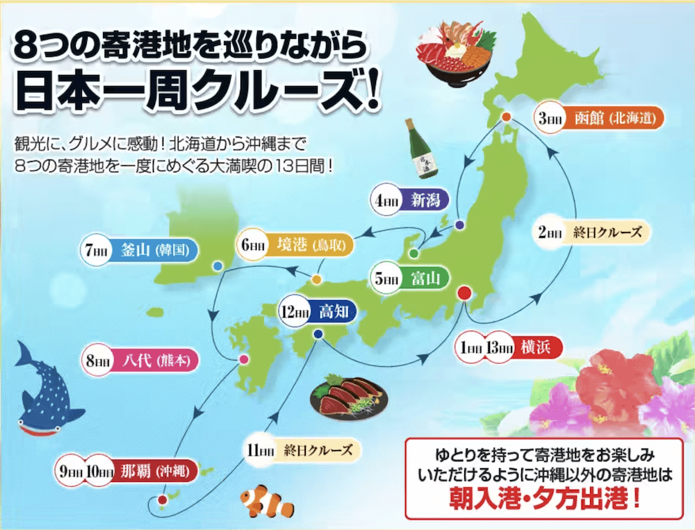 大満喫の日本一周クルーズ13日間